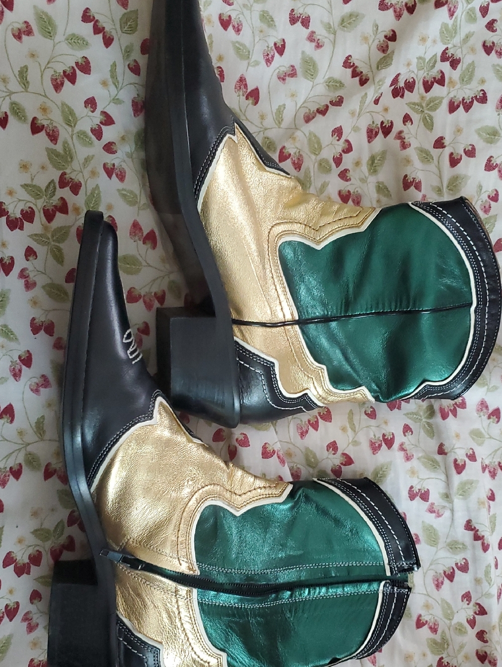 Zara Metallic Green & Gold Western Cowboy Boots